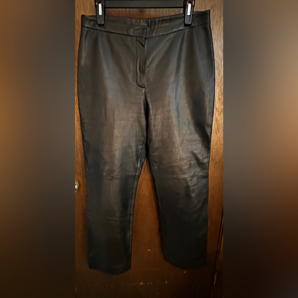 Saks Fifth Avenue Black Genuine Leather Pants Trousers
